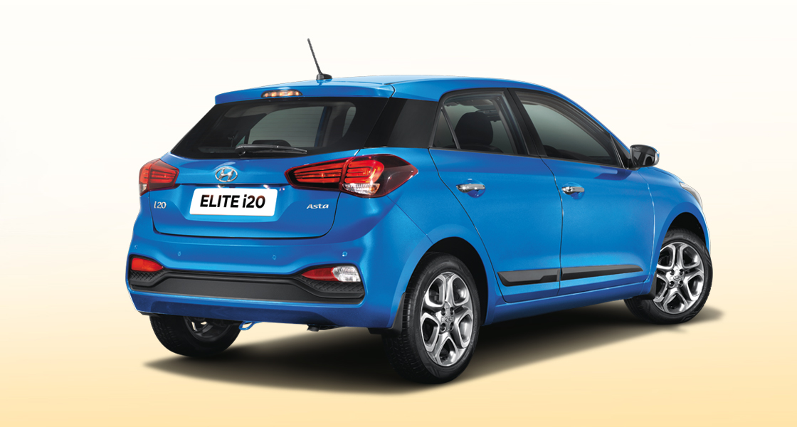 Right side rear view of red Elite i20