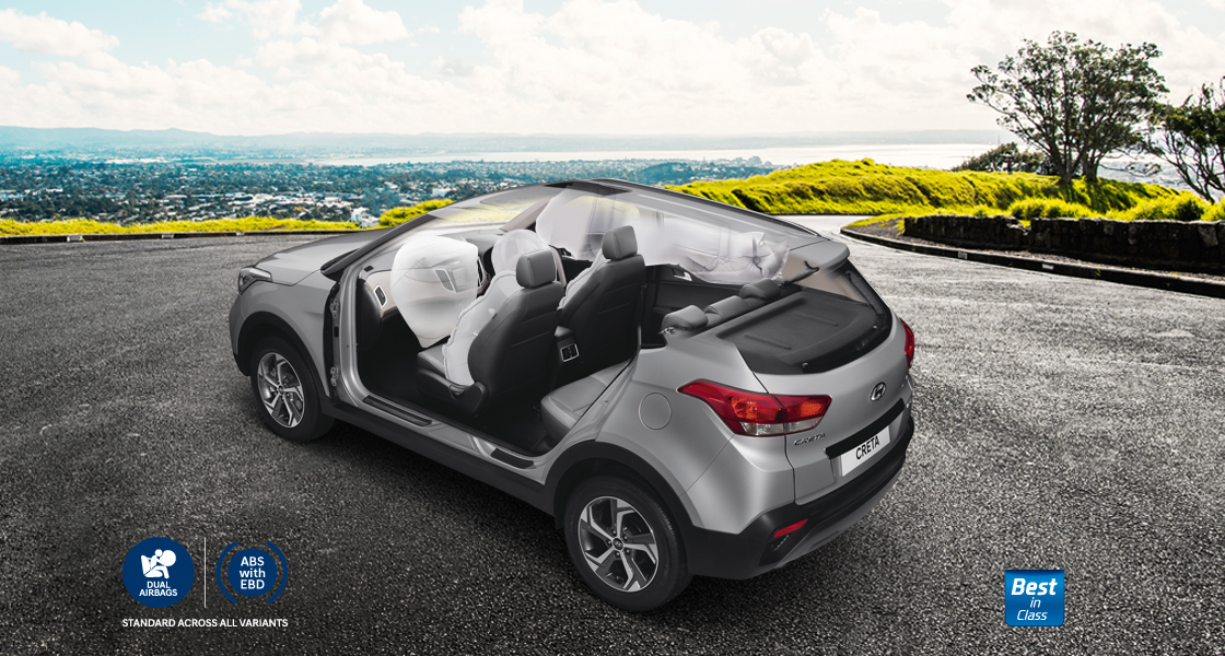 Side top view of white Creta with transparent doors and sunroof to show the interior